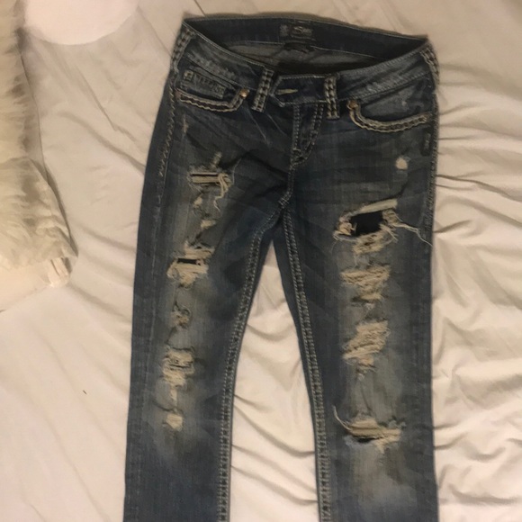 silver distressed jeans